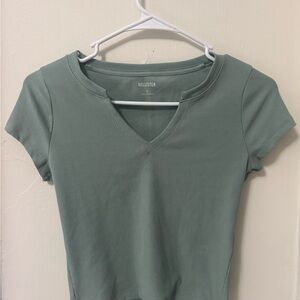 Hollister Ribbed Sage Green V-Notch Short Sleeve Tee